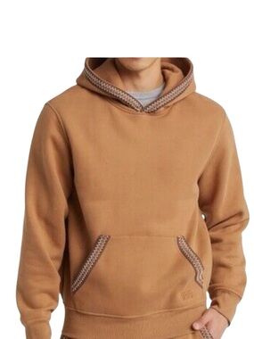 UGG Tan Hooded Pullover with Contrast Zigzag Trim unisex